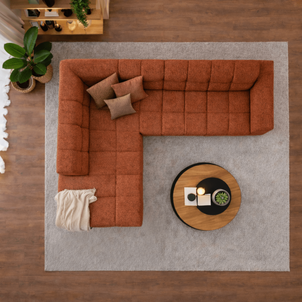 Banken - Hoekbank met lounge koper bouclé stof Nova - links - Dimehouse