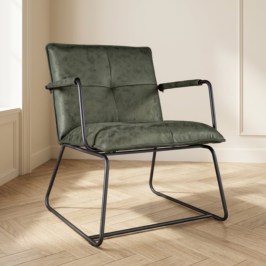 Industrieller Sessel Hailey aus grünem Öko-Leder in Mood-Optik Modern Innenraum
