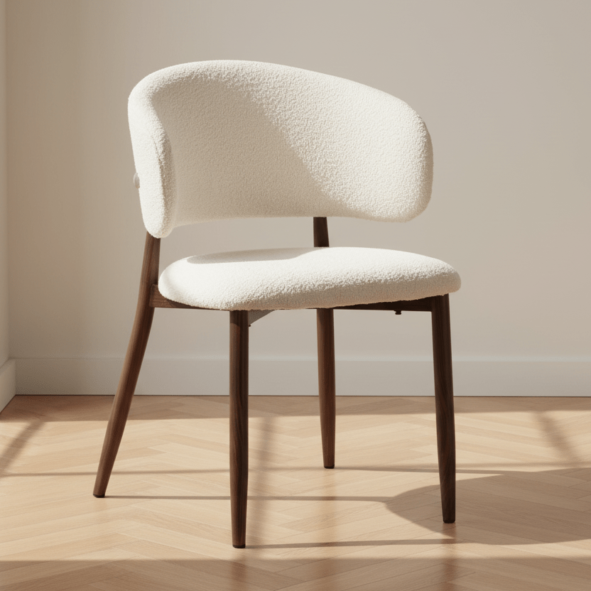 Japandi Esszimmerstuhl Yuka Beige – Rahmen in Walnussoptik