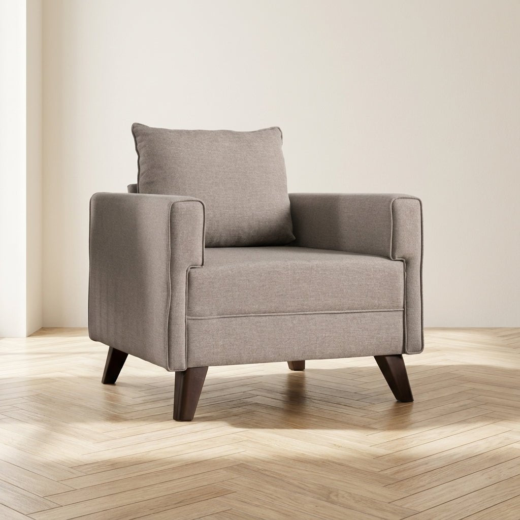 Ländlicher Sessel Beige Melange gewebter Stoff Bella Mood Foto in Modern Innenraum