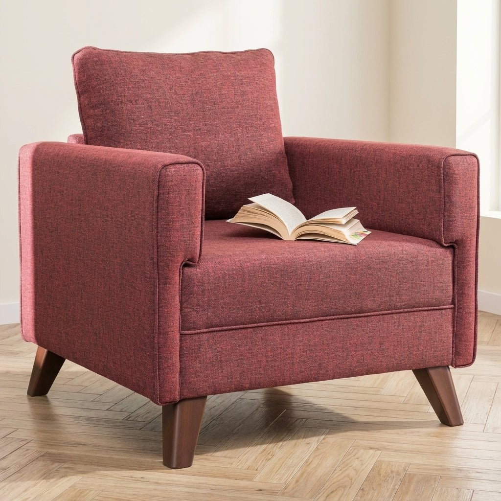 Ländlicher Sessel aus bordeauxrot meliertem Webstoff Bella Mood Foto in Modern Innenraum