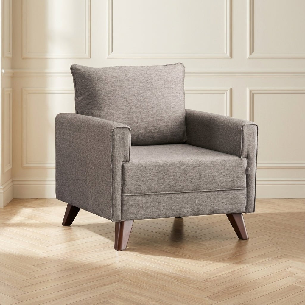 Ländlicher Sessel Taupe-Melange-Webstoff Bella Mood Foto in Modern Innenraum