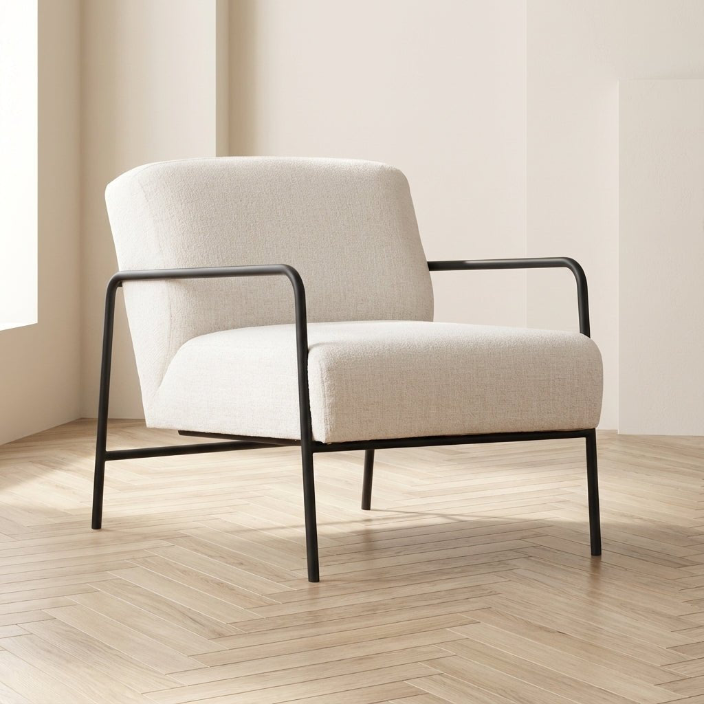 Modern Sessel Eti weißer Stoff – stimmungsvolles Foto mit schwarzem Rahmen Modern Innenraum