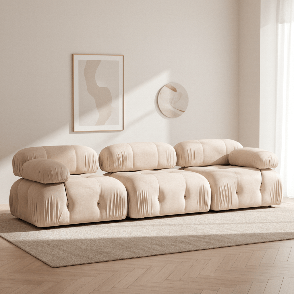 Modulares Sofa 3-Sitzer-Bubble-Samt in Beige
