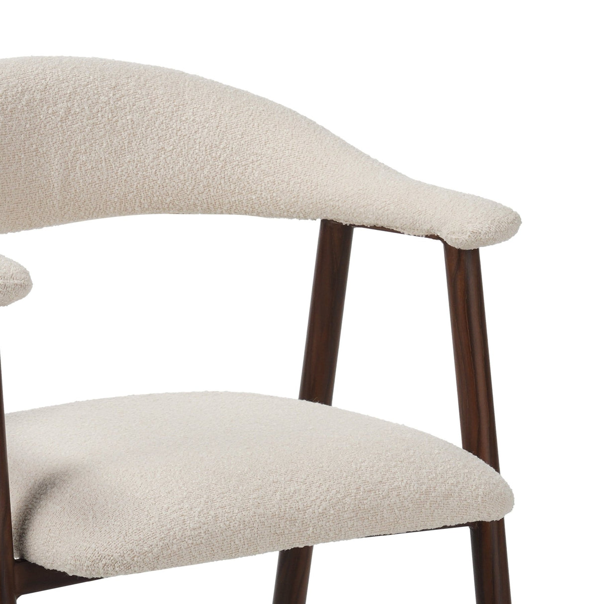 Eetkamerstoelen - Japandi Eetkamerstoel Beige Bouclé Suki - Walnoot Frame - Met Armleuning - Dimehouse