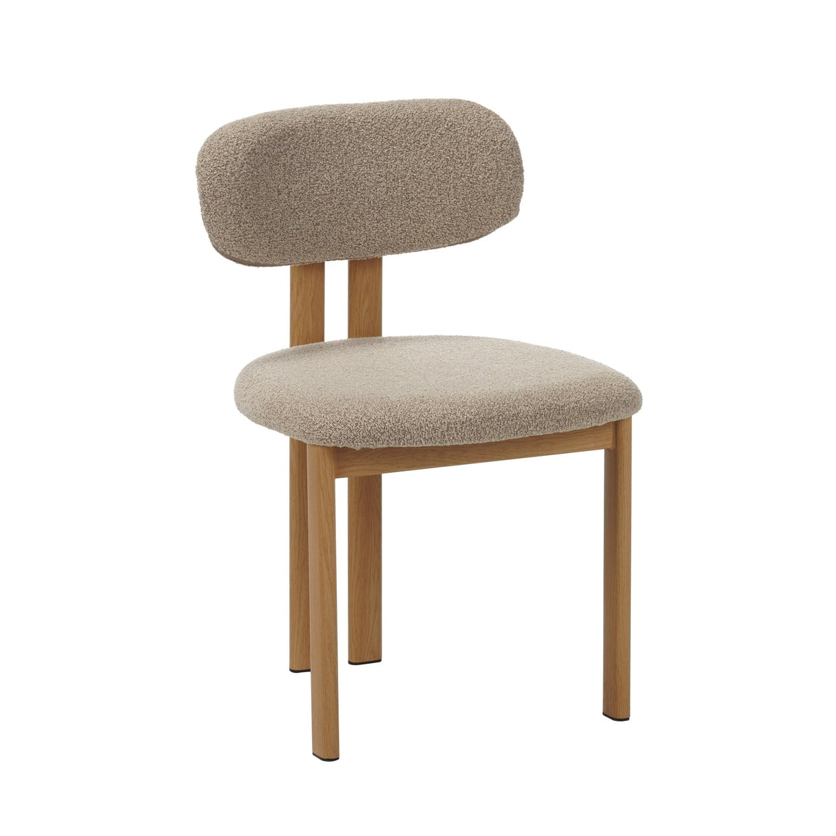 Eetkamerstoelen - Japandi Eetkamerstoel Miyo Bouclé Zandkleur - Eikenlook Frame - Dimehouse