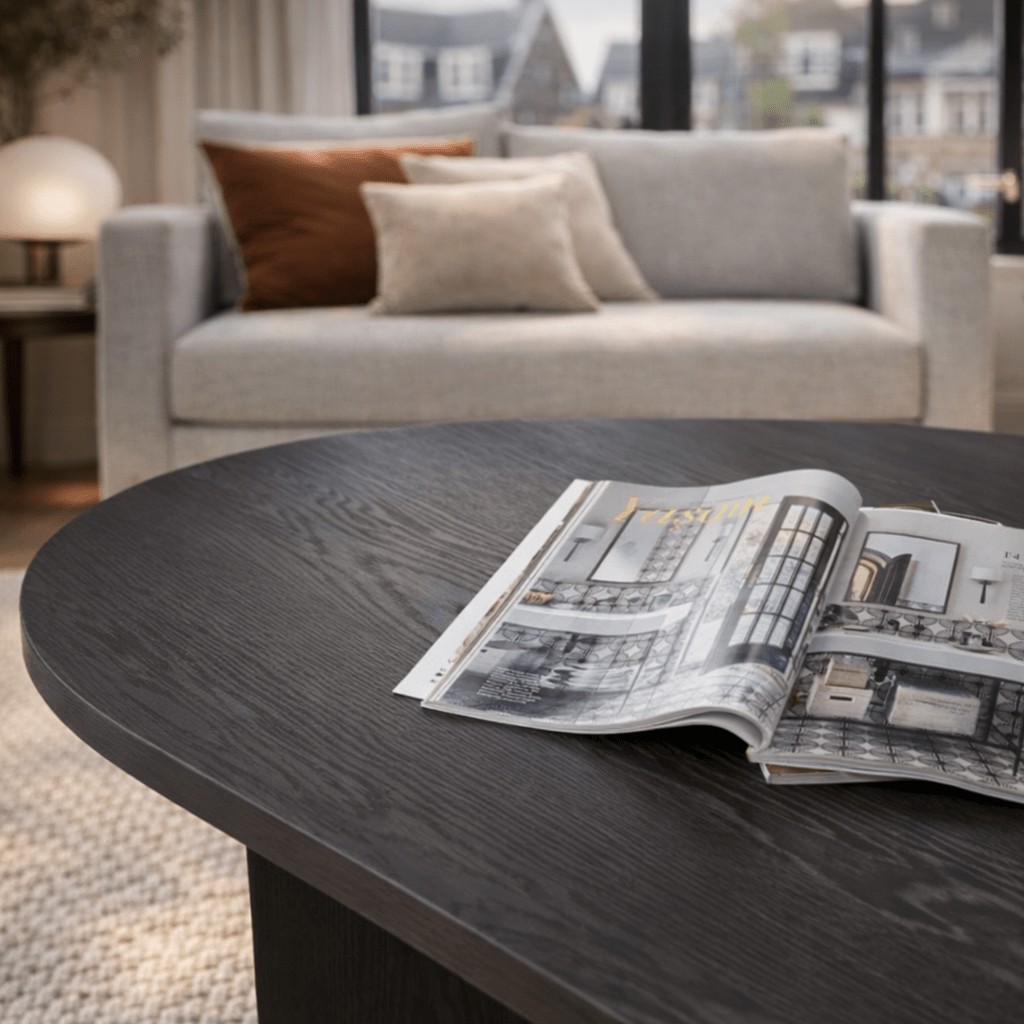 Salontafels - Salontafel zwart melamine boogvorm Koda 119x60 cm - Dimehouse
