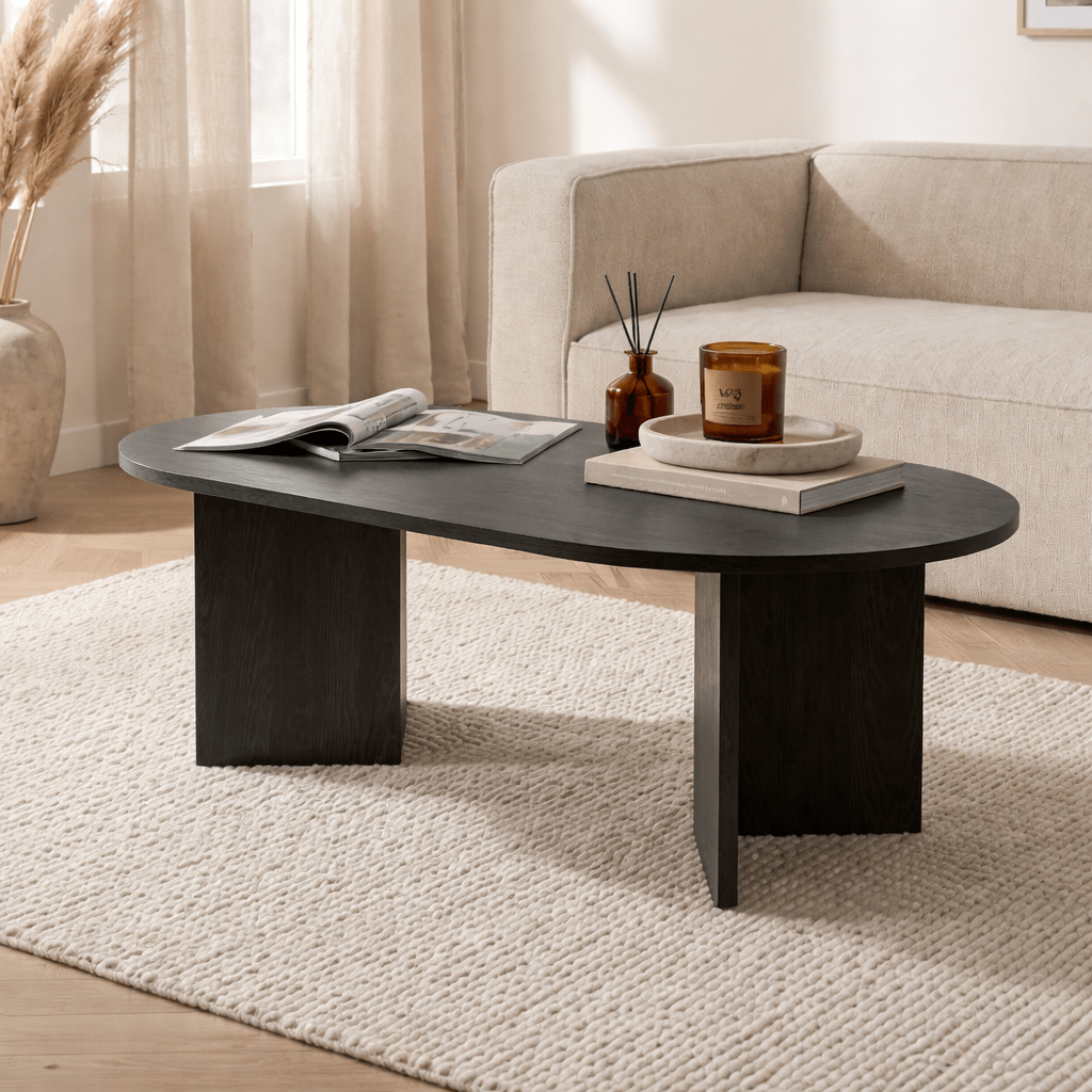 Salontafels - Salontafel zwart melamine boogvorm Koda 119x60 cm - Dimehouse