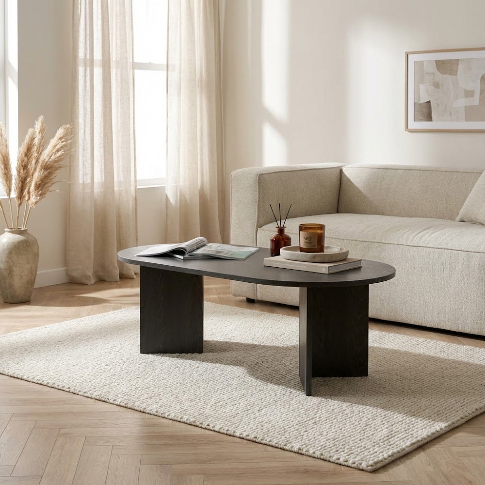 Salontafels - Salontafel zwart melamine boogvorm Koda 119x60 cm - Dimehouse