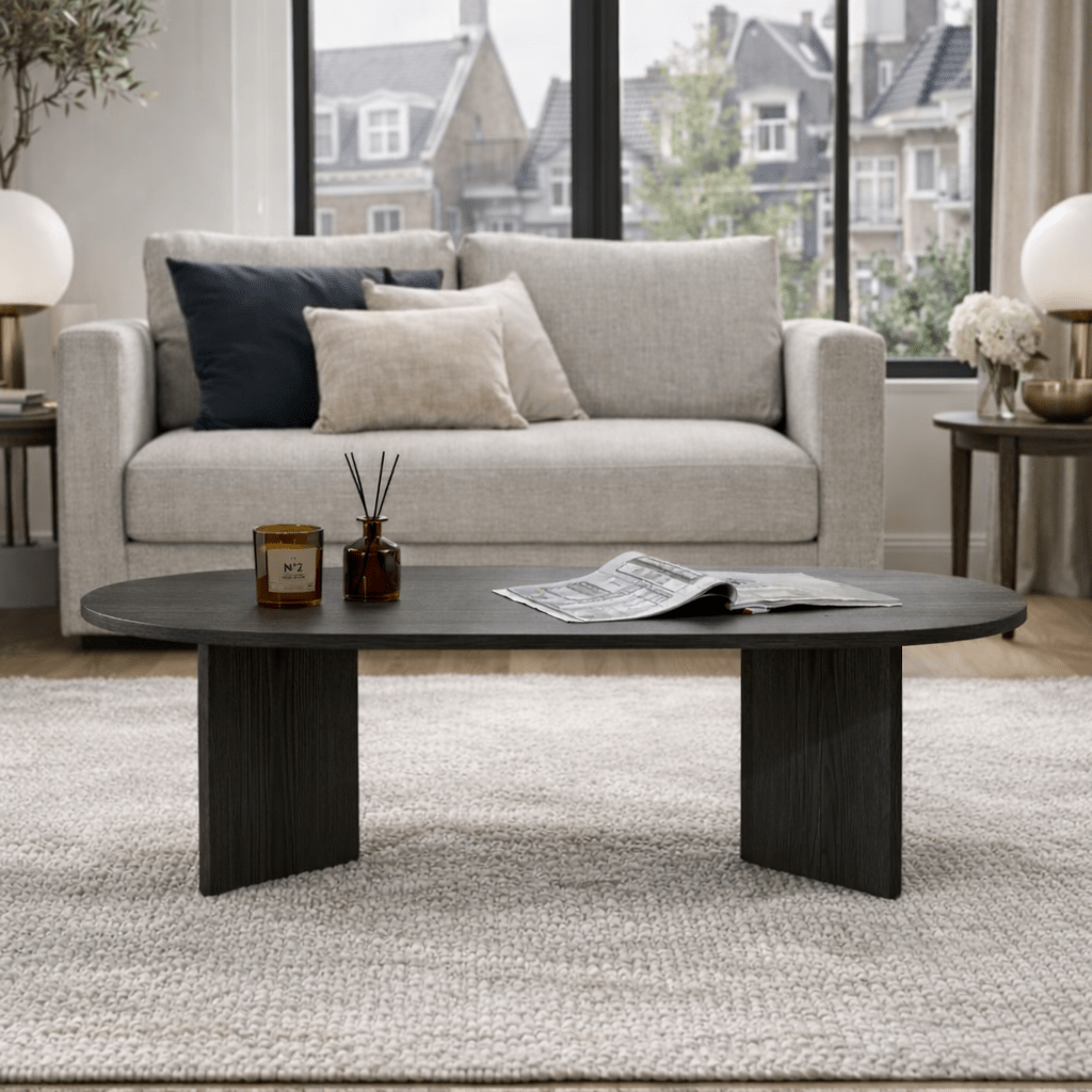 Salontafels - Salontafel zwart melamine boogvorm Koda 119x60 cm - Dimehouse