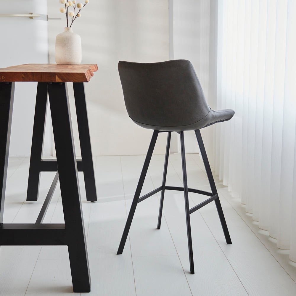 Barkrukken - Industriële barkruk Juno Antraciet Kunstleer - Zithoogte 70 cm - Zonder Armleuningen - Dimehouse