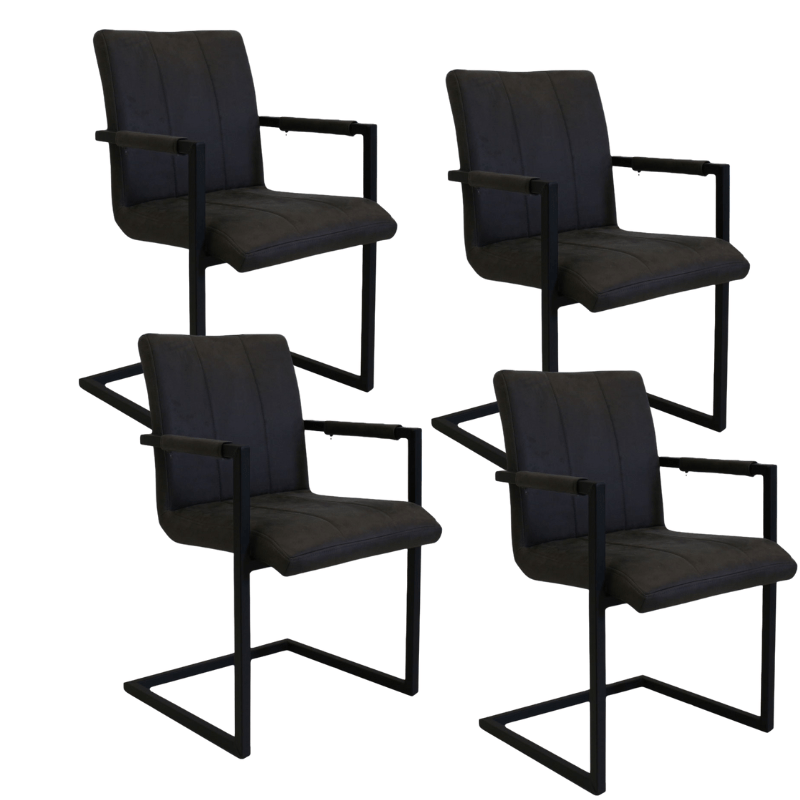 Eetkamerstoelen - Set van 4 Industriële Eetkamerstoelen Jackson Antraciet - Microvezel - Met Armleuningen - Dimehouse