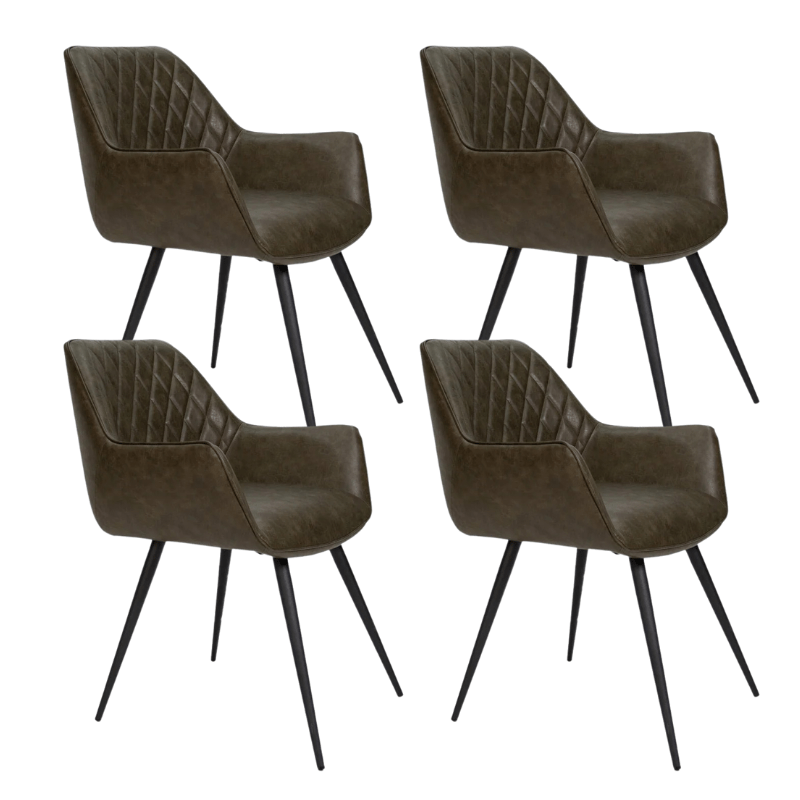 Eetkamerstoelen - Set van 4 Industriële Eetkamerstoelen Cara Groen Ruitpatroon - Kunstleer - Met Armleuning - Dimehouse