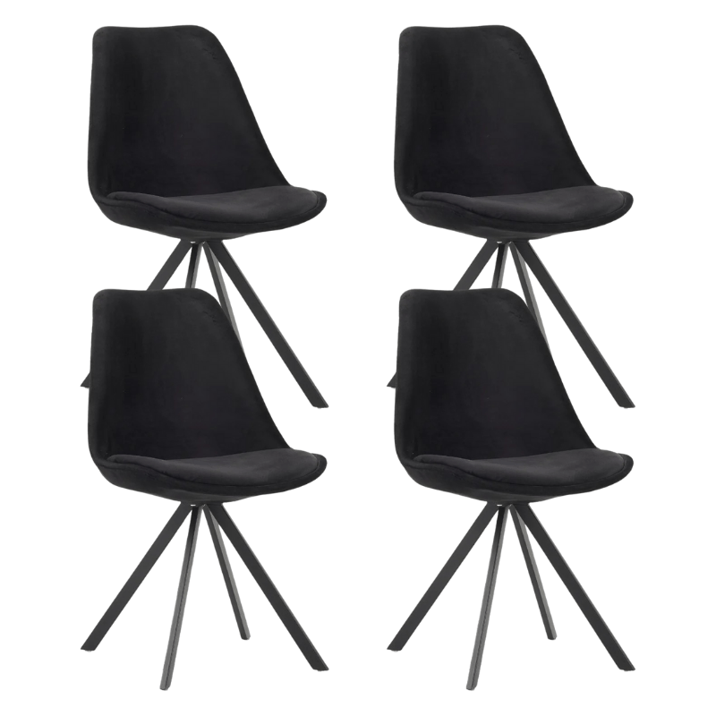 Eetkamerstoelen - Set van 4 Eetkamerstoelen Jace Velvet Zwart - Zonder Armleuningen - Dimehouse