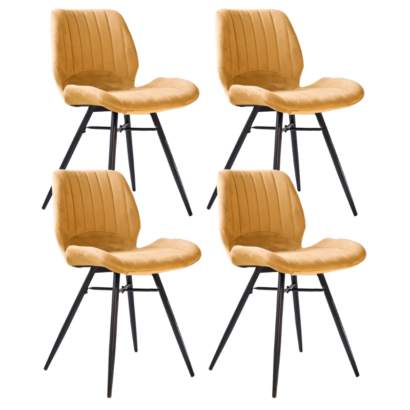 Eetkamerstoelen - Set van 4 Eetkamerstoelen Beau Geel Velvet Stof - Zonder Armleuningen - Dimehouse