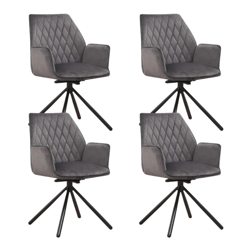 Eetkamerstoelen - Set van 4 Draaibare Eetkamerstoelen Novan Antraciet Velvet – 180° Draaibaar - Dimehouse