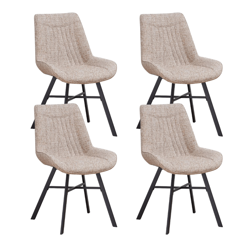 Eetkamerstoelen - Set van 4 Eetkamerstoelen Jada Chenille Stof Beige - Zonder Armleuningen - Dimehouse