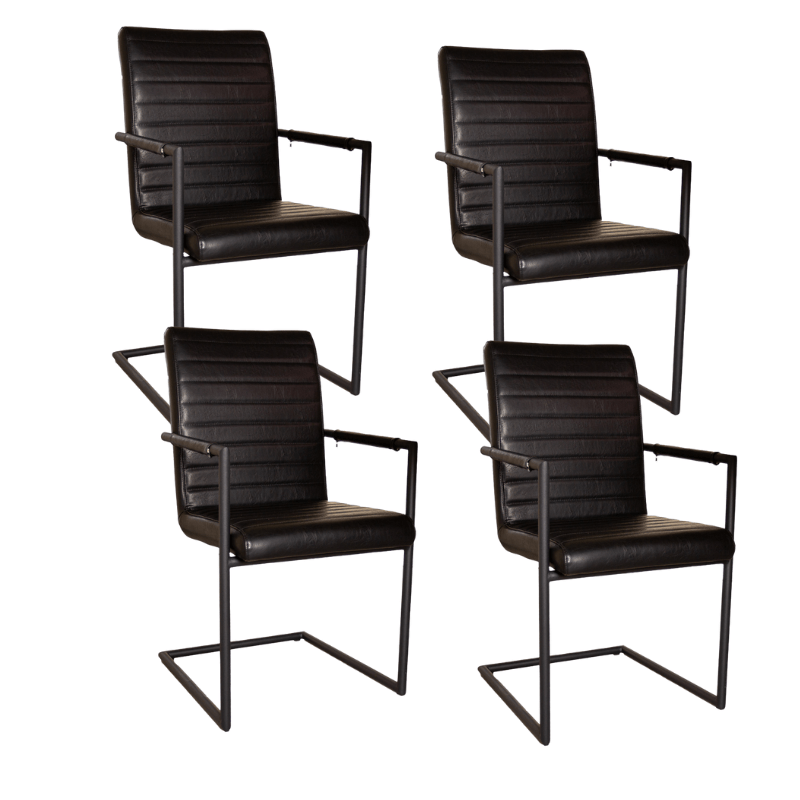 Eetkamerstoelen - Set van 4 Eetkamerstoelen Bras Industrieel Zwart - Met Armleuningen - Dimehouse