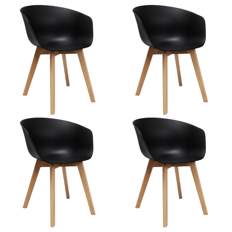 Eetkamerstoelen - Set van 4 Eetkamerstoelen Herning Scandinavisch Zwart – Kunststof en Beukenhout - Dimehouse