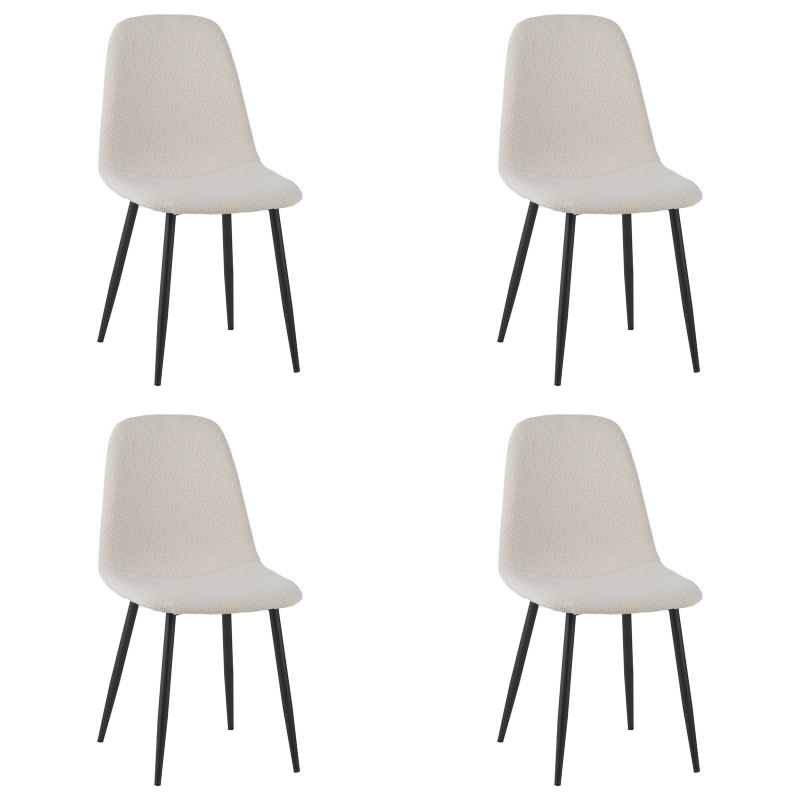 Eetkamerstoelen - Set van 4 Scandinavische Eetkamerstoelen Crème Bouclé Stof Swift - Zonder Armleuningen - Dimehouse