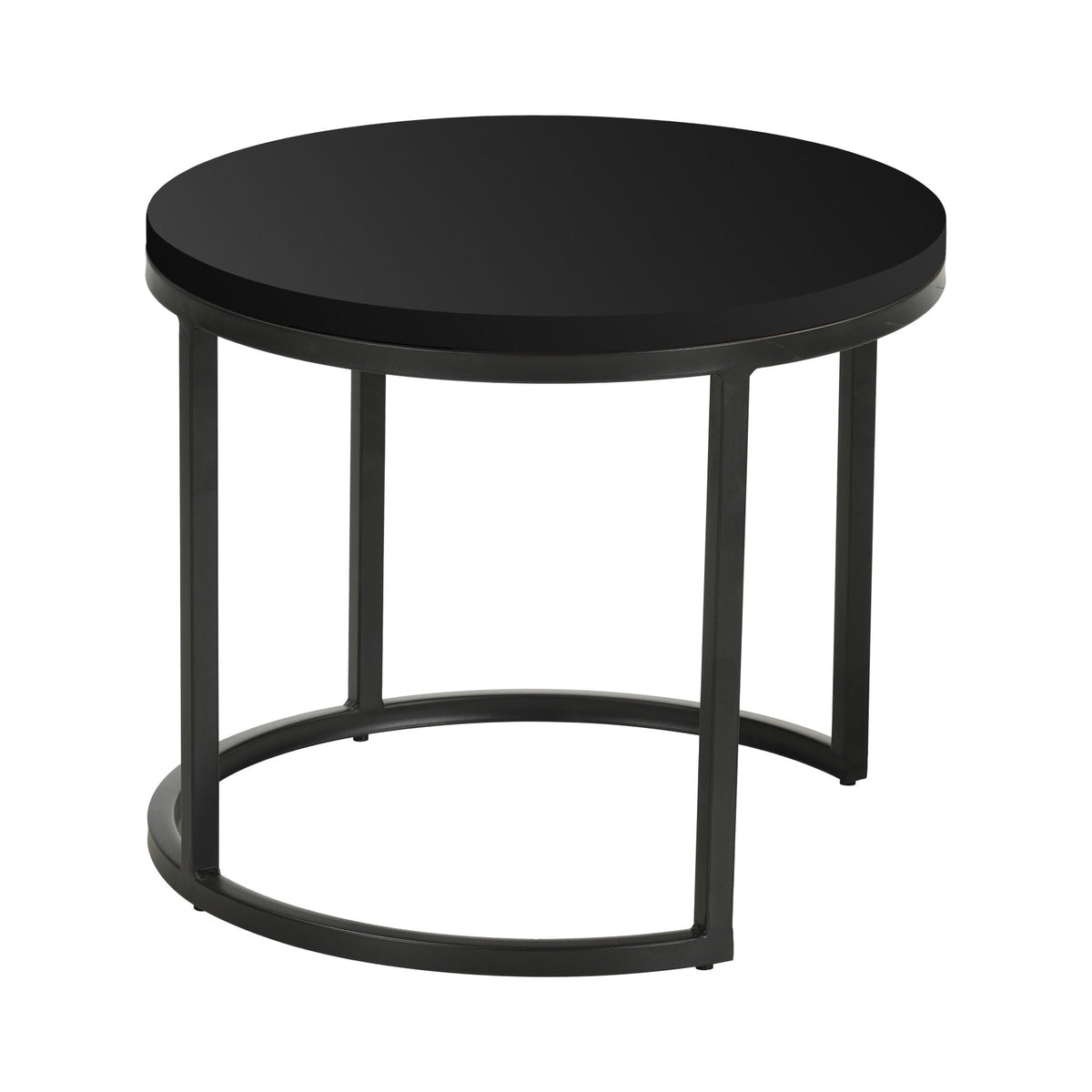 Couchtische-Set aus 2 runden Couchtischen schwarz Mangoholz - industriell - Rosy-Dimehouse