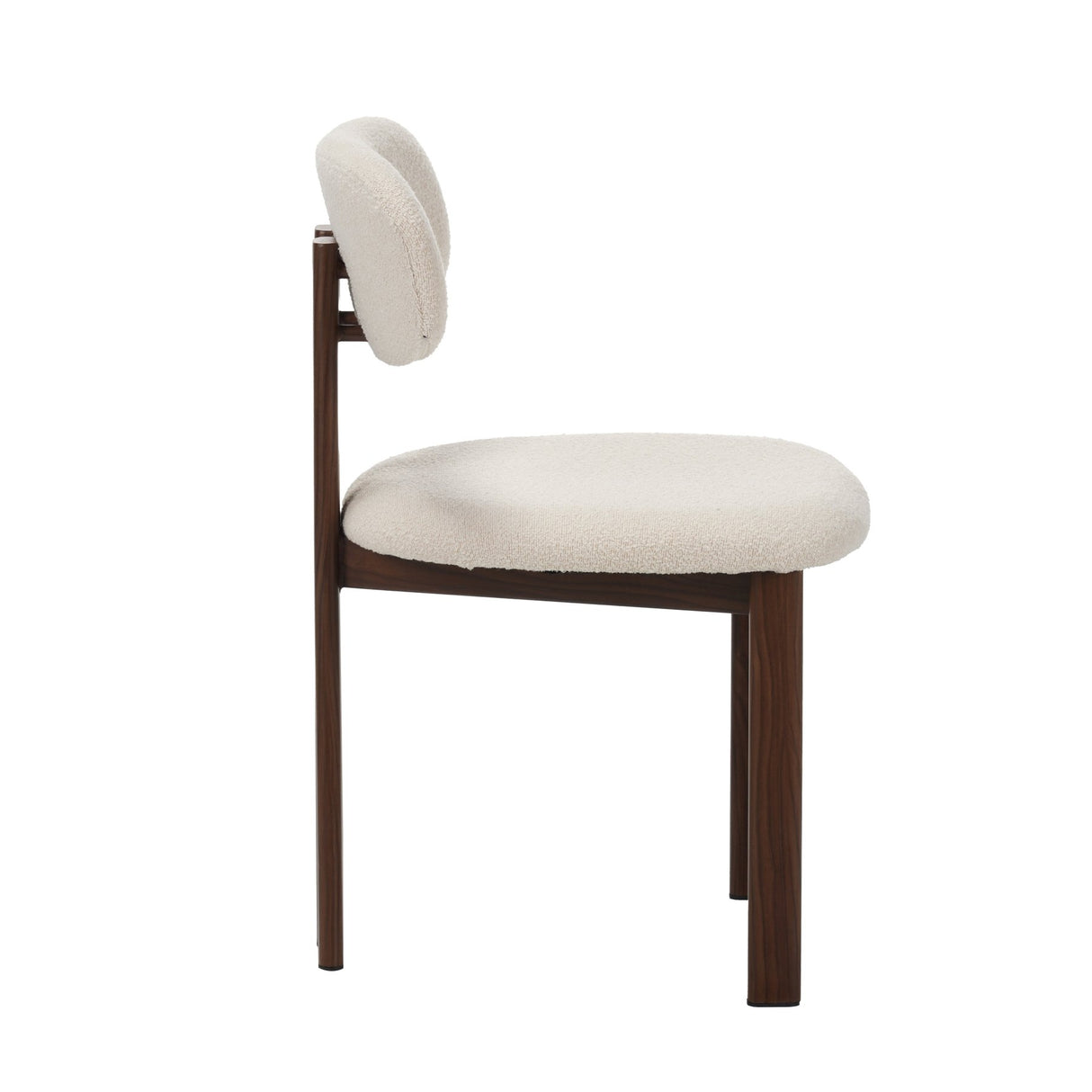 Eetkamerstoelen - Japandi Eetkamerstoel Miyo Bouclé Beige - Walnootlook Frame - Dimehouse