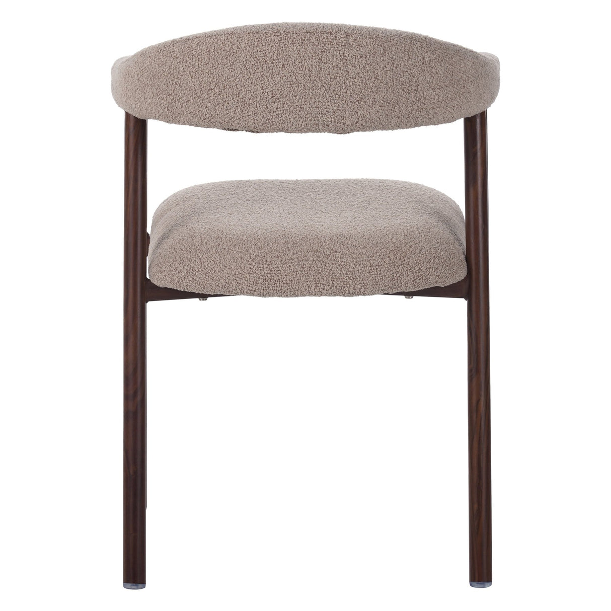 Eetkamerstoelen - Japandi Eetkamerstoel Zandkleur Bouclé Suki - Walnoot Frame - Met Armleuning - Dimehouse