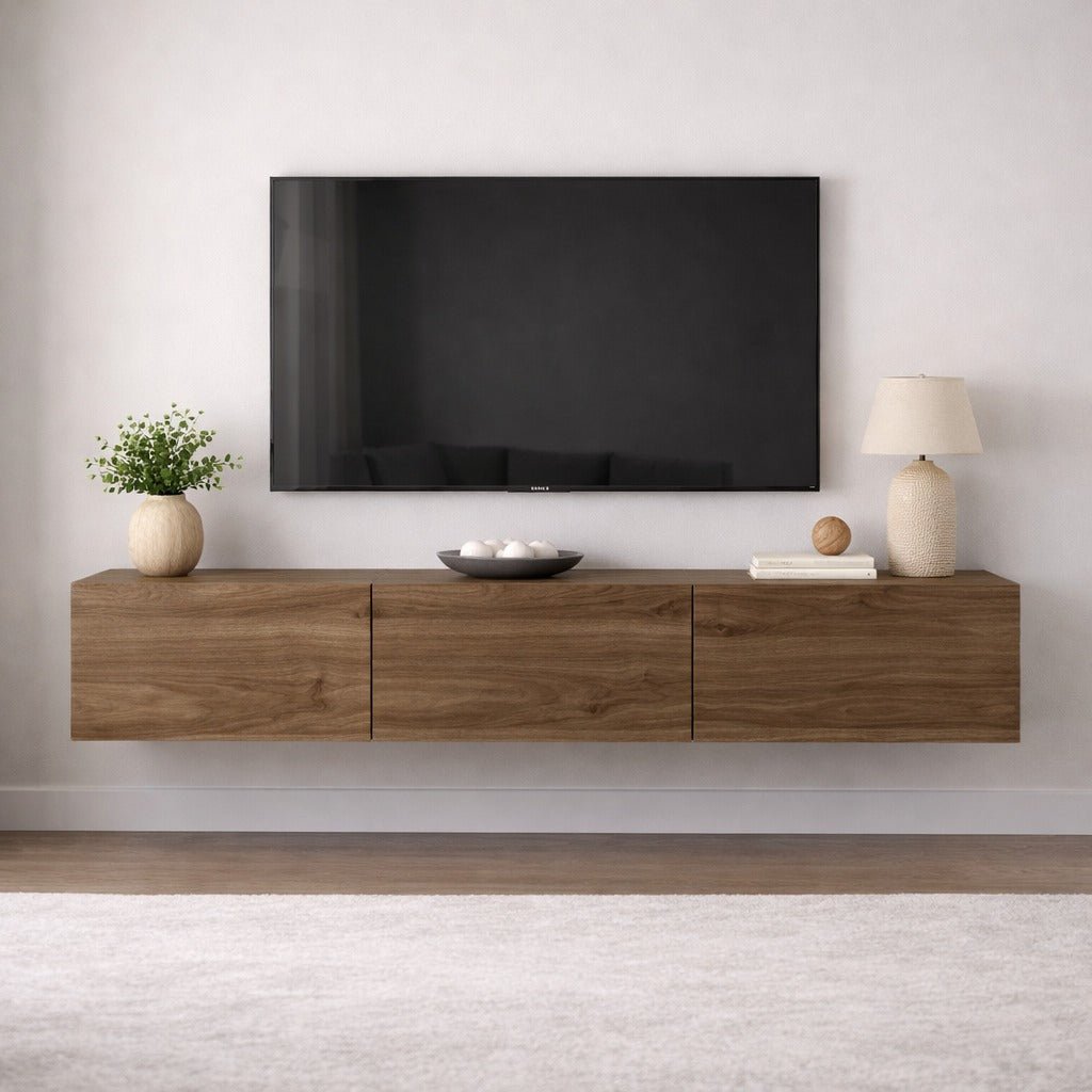 TV Meubels - Zwevend TV Meubel Walnoot Melamine - 150x30 cm - West - Dimehouse