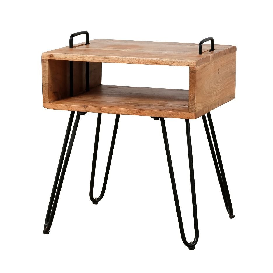 Nachttisch Aimée DH Interieur Akazie LxBxH 45x39x17 Akazienholz Weißes Foto diagonale Vorderansicht
