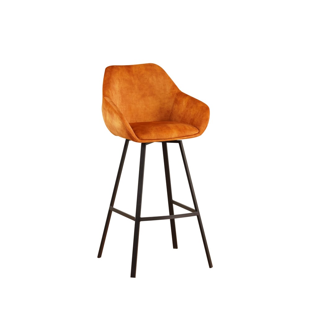 Barhocker Elise Samt Dimehouse Cognac LxBxH 95x59x57 Samt Weißes Foto, diagonale Vorderansicht