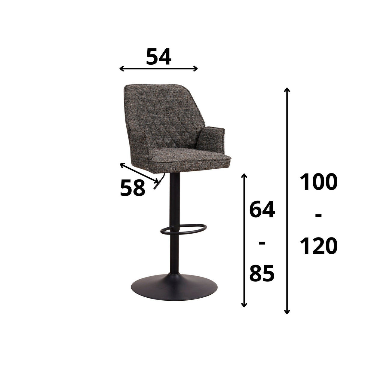 Barhocker Novan-Chenille Dimehouse Dunkelgrau LxBxH 75x58x54 Stoff Weiß Fotogrößenangabe