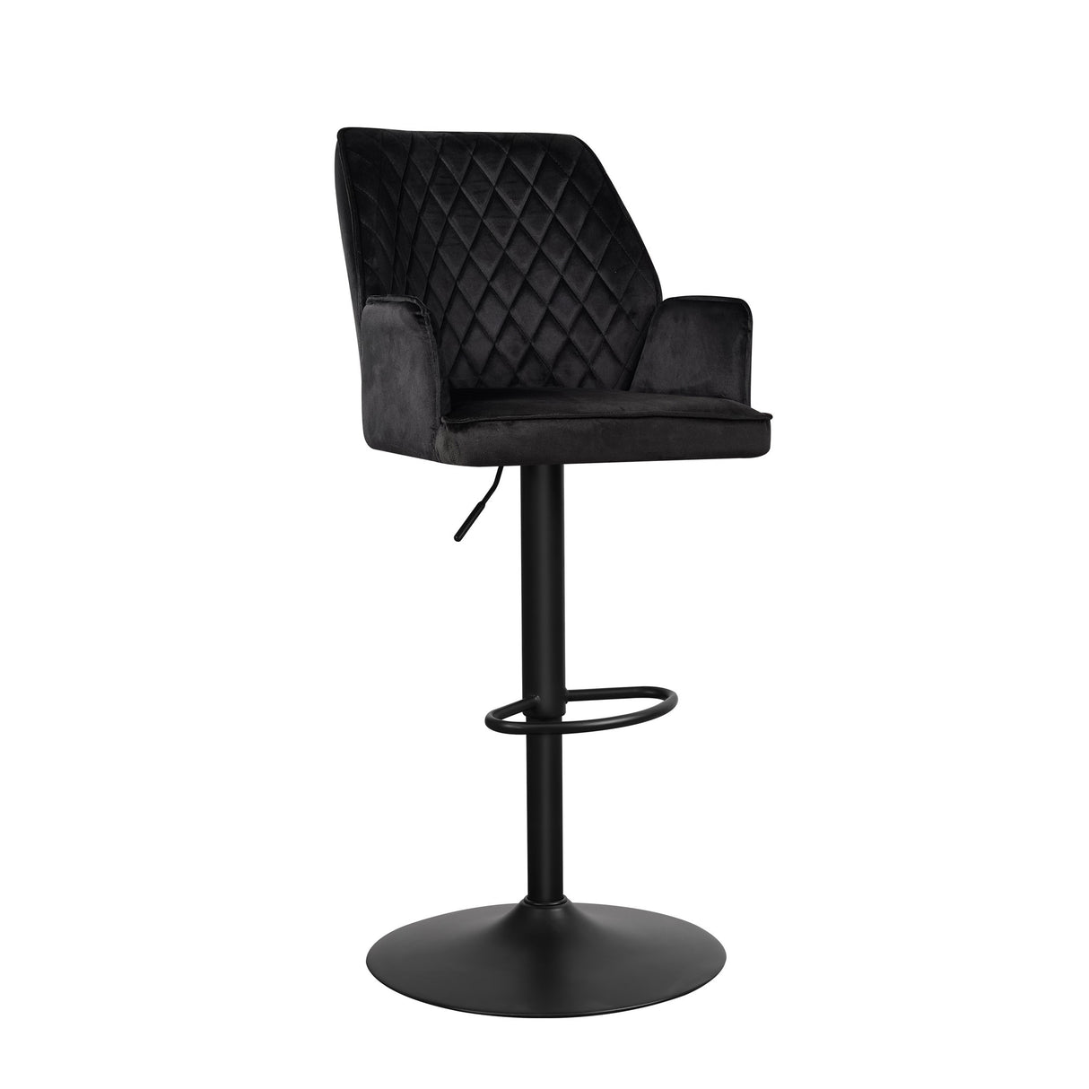 Barhocker Novan-Samt Dimehouse Schwarz LxBxH 75x58x54 Stoff Weißes Foto, diagonale Vorderansicht