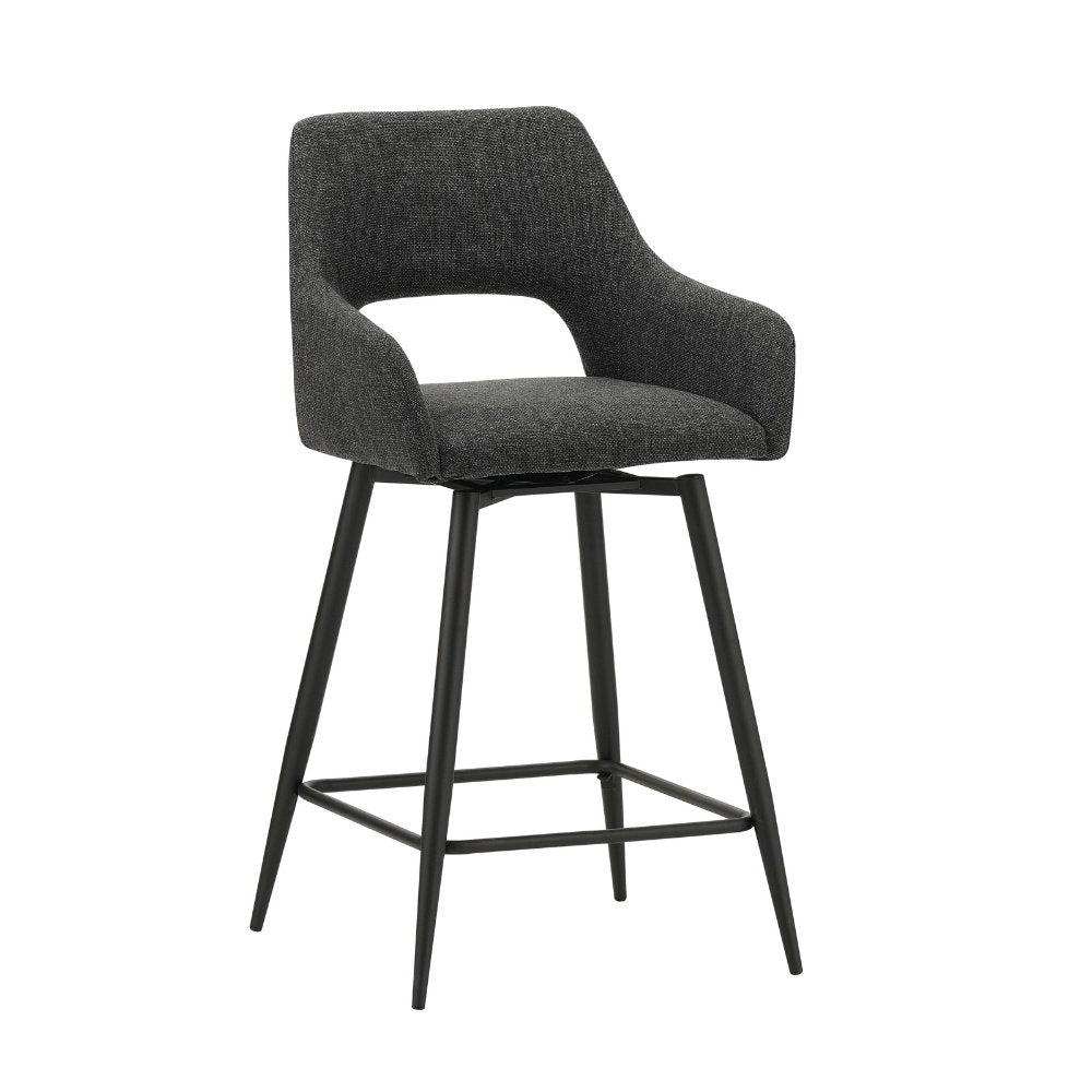 Barhocker Skye Dimehouse Schwarz LxBxH 81x63x54 Stoff Weißes Foto, diagonale Vorderansicht