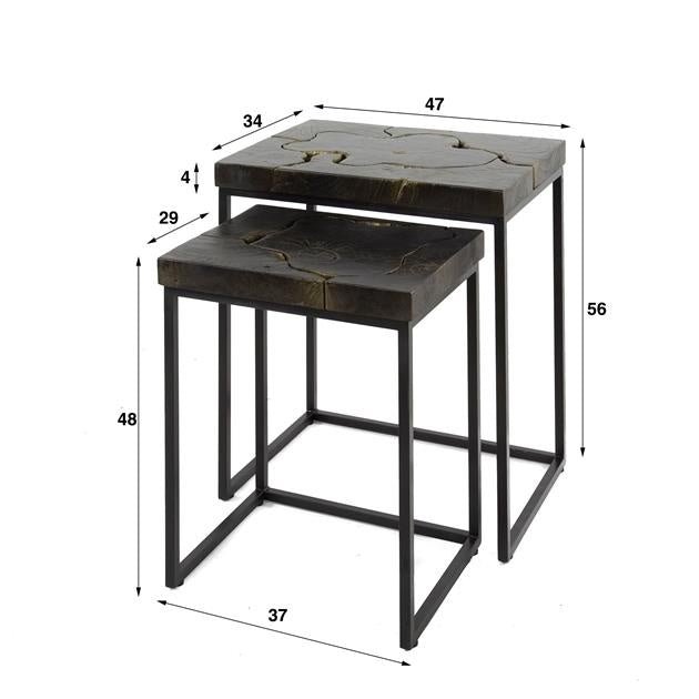 Beistelltisch Minette DH Interior Schwarz & Gold LxBxH 61x51x38 Teak Weiß Foto Größenangabe