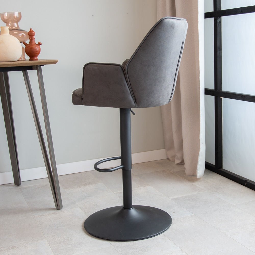 Barhocker Novan-Mikrofaser Dimehouse Anthrazit LxBxH 73x57x44 Stoff Stimmungsvolle Foto-Seitenansicht