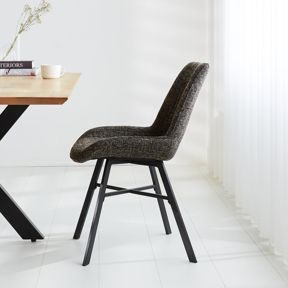 Esszimmerstuhl Jada Chenille Dimehouse Schwarz LxBxH 79x57x53 Stoff Stimmungsvolle Foto-Seitenansicht