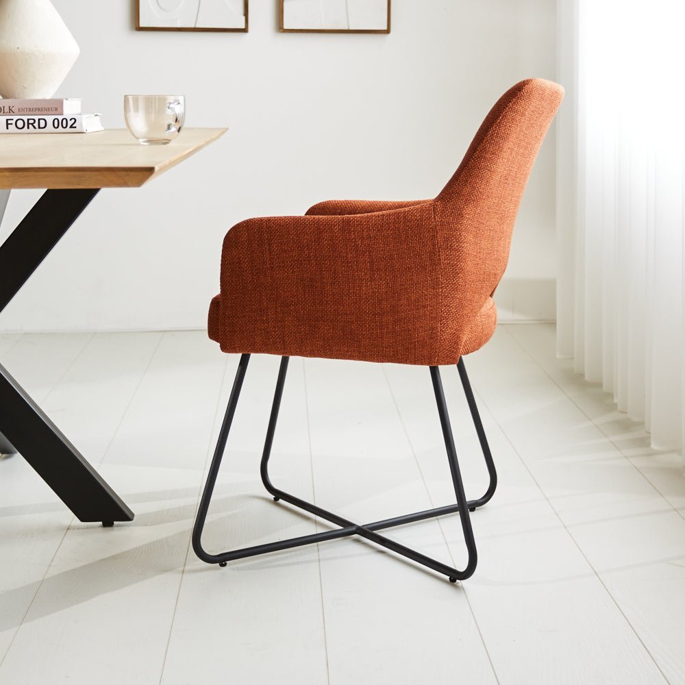 Esszimmerstuhl Suzy Dimehouse Orange LxBxH 64x61x53 Stoff Stimmungsvolle Foto-Seitenansicht