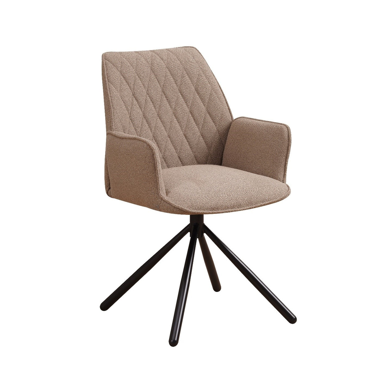 Esszimmerstuhl Novan Bouclé Dimehouse Taupe LxBxH 67x59x57 Stoff Weißes Foto, diagonale Vorderansicht