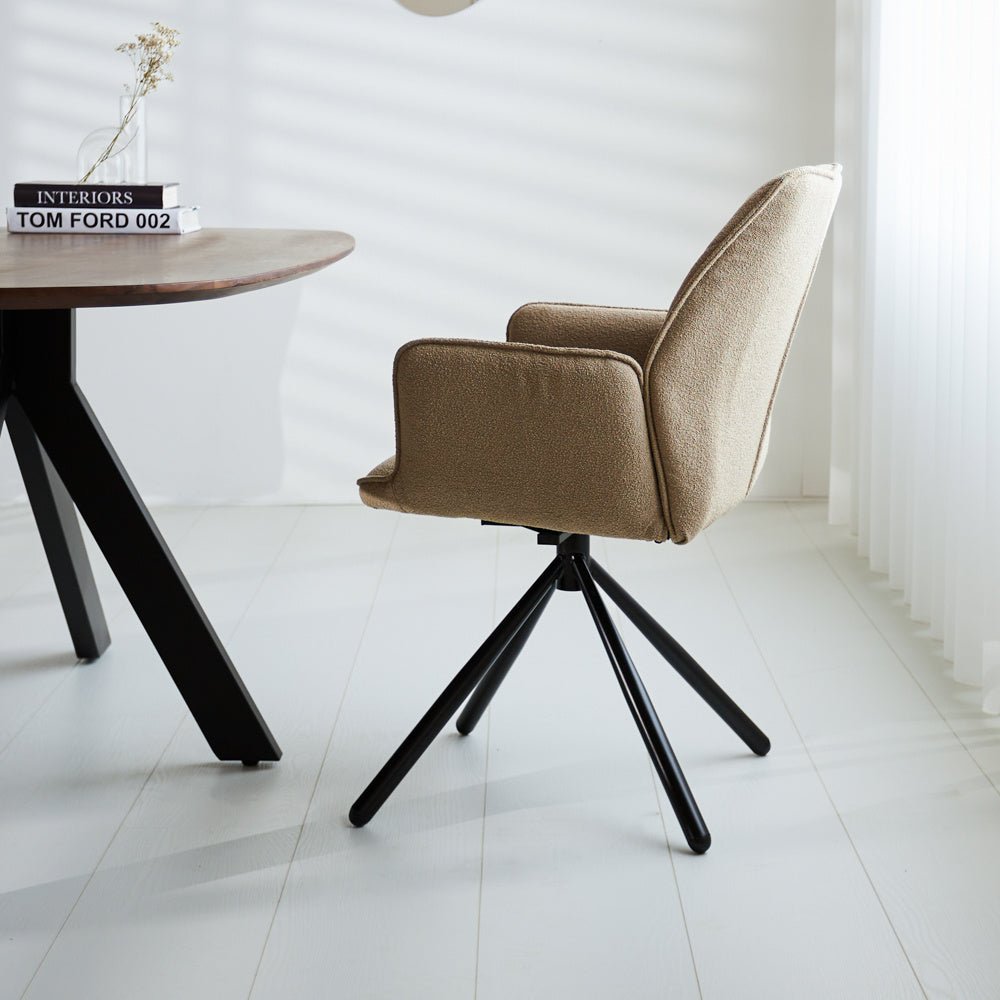 Esszimmerstuhl Novan Bouclé Dimehouse Taupe LxBxH 67x59x57 Stoff Stimmungsvolle Foto-Seitenansicht