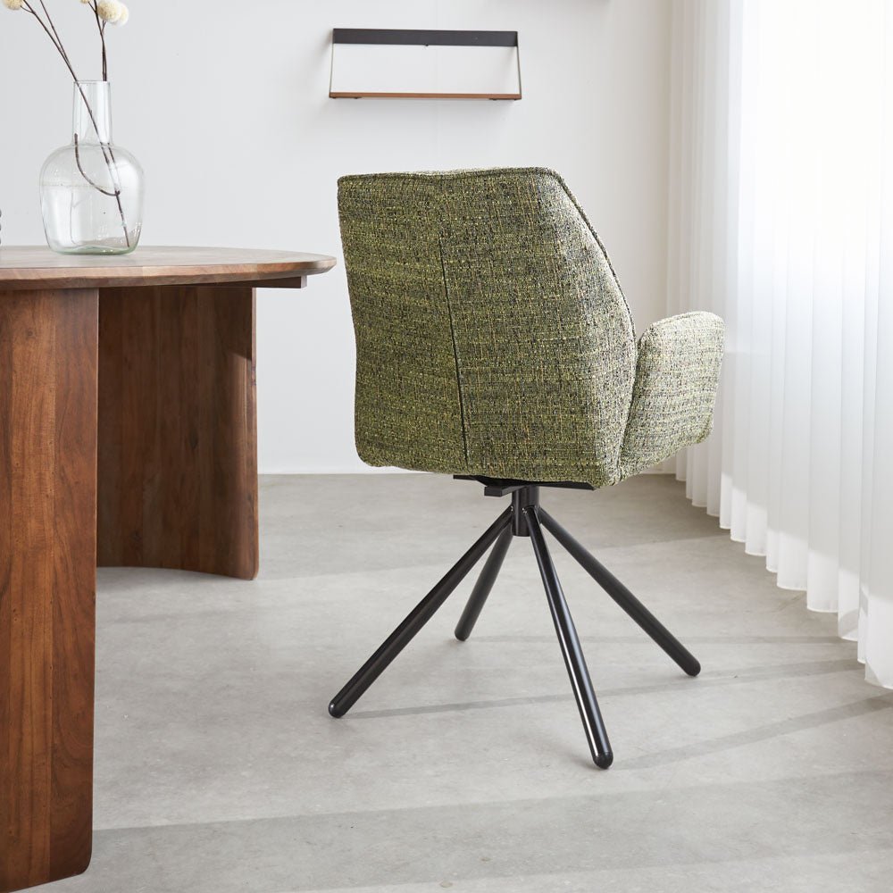 Esszimmerstuhl Novan-Chenille Dimehouse Grün LxBxH 71x64x56 Stoff Stimmungsvolle Fotodiagonale Rückansicht