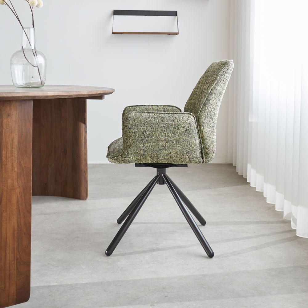 Esszimmerstuhl Novan-Chenille Dimehouse Grün LxBxH 71x64x56 Stoff Stimmungsvolle Foto-Seitenansicht