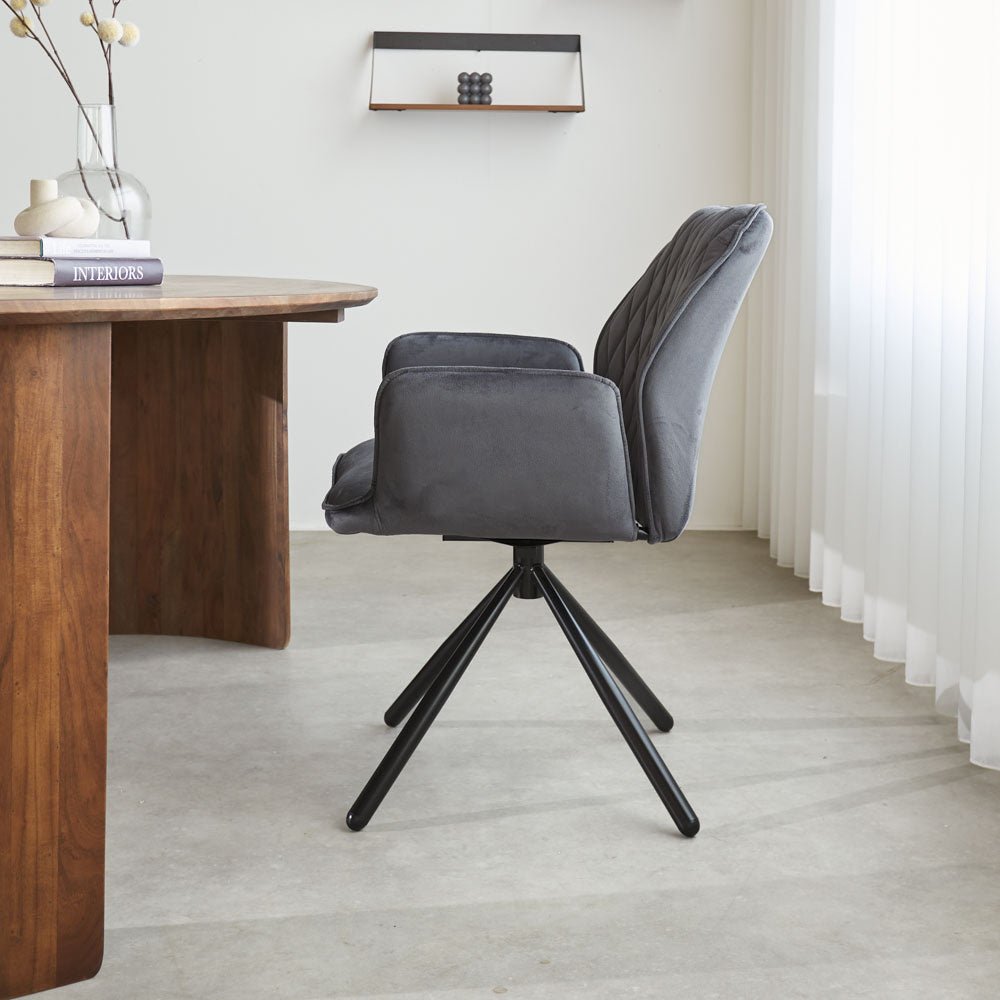 Esszimmerstuhl Novan-Samt Dimehouse Anthrazit LxBxH 71x64x56 Stoff Stimmungsvolle Foto-Seitenansicht