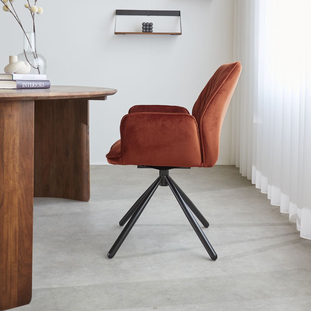 Esszimmerstuhl Novan-Samt Dimehouse Kupfer LxBxH 71x64x56 Stoff Stimmungsvolle Foto-Seitenansicht