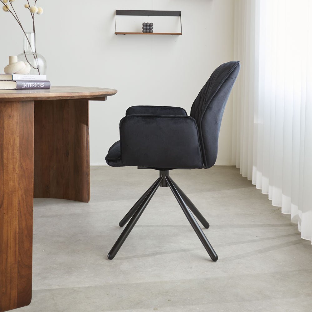 Esszimmerstuhl Novan-Samt Dimehouse Schwarz LxBxH 71x64x56 Stoff Stimmungsvolle Foto-Seitenansicht