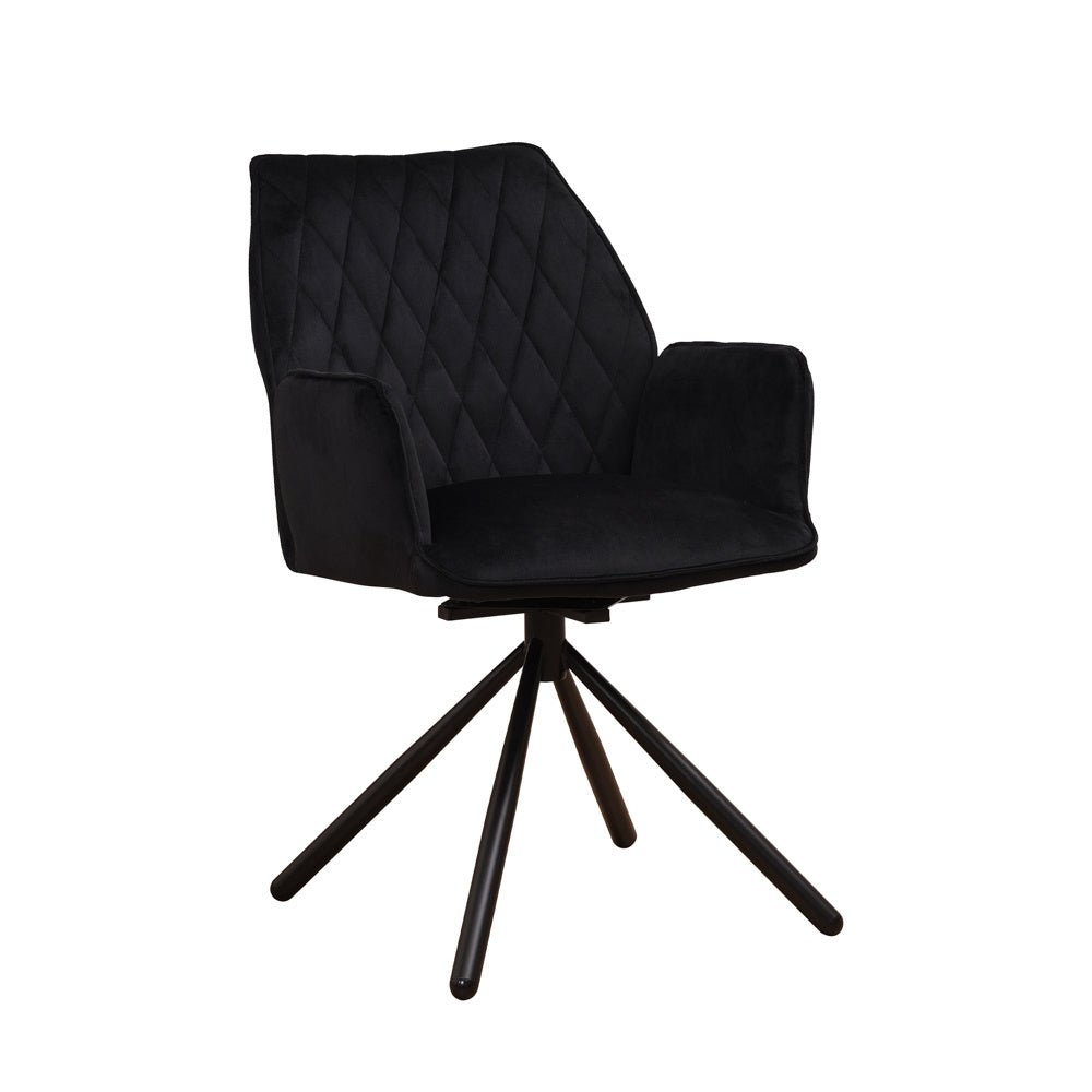 Esszimmerstuhl Novan-Samt Dimehouse Schwarz LxBxH 71x64x56 Stoff Weißes Foto, diagonale Vorderansicht