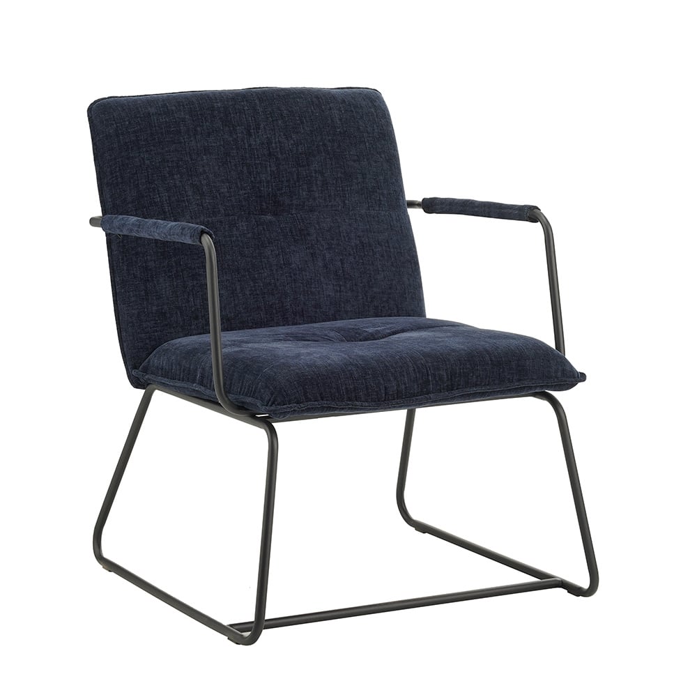 Sessel Hailey Chenille Dimehouse Blau LxBxH 66x64x37 Stoff Weißes Foto diagonale Vorderansicht