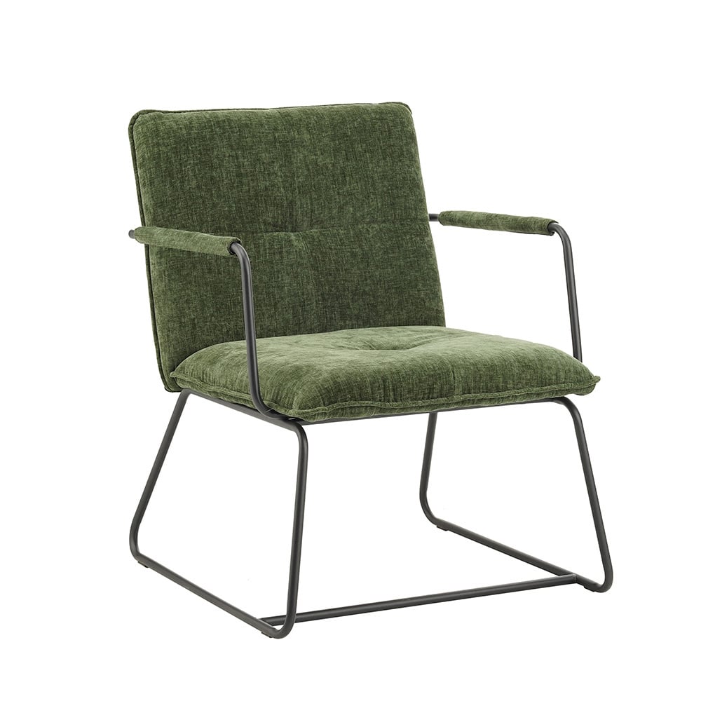 Sessel Hailey Chenille Dimehouse Dunkelgrün LxBxH 66x64x37 Stoff Weißes Foto diagonale Vorderansicht