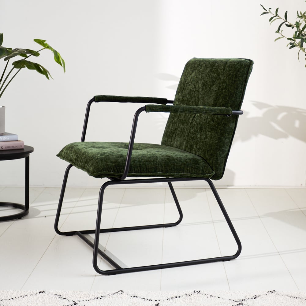 Sessel Hailey Chenille Dimehouse Dunkelgrün LxBxH 66x64x37 Stoff Stimmungsvolle Foto-Seitenansicht