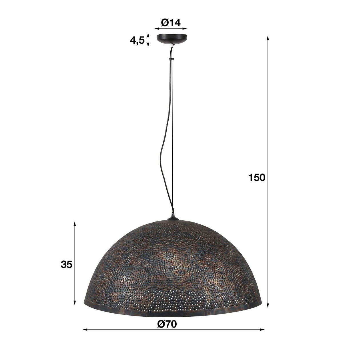 Hängelampe Aya 70 DH Innenraum Braun LxBxH 73x73x46 Schwarzbraun Weiß Fotogrößenangabe