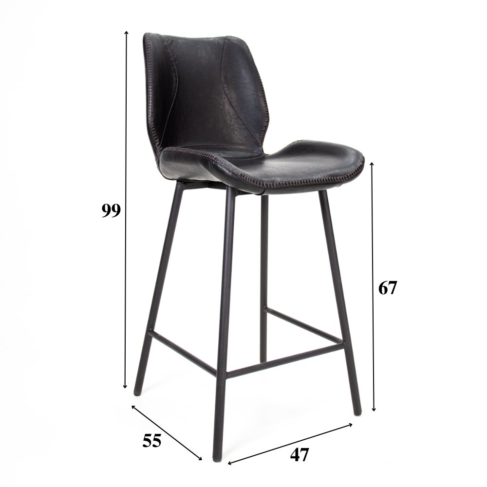 Barhocker Schönes Kunstleder Dimehouse Schwarz LxBxH 84x54x52 Kunstleder Weiße Fotogrößenangabe